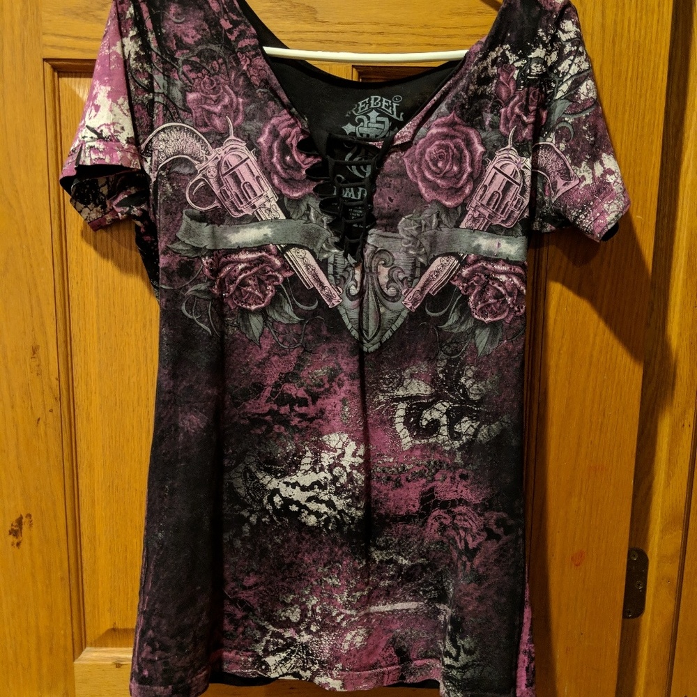 Sz L Embellished Rebel Saints Shirts on hold